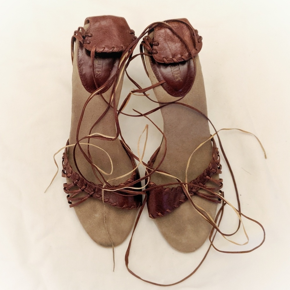 Seychelles Brown Leather Lace-Up Heeled Sandals